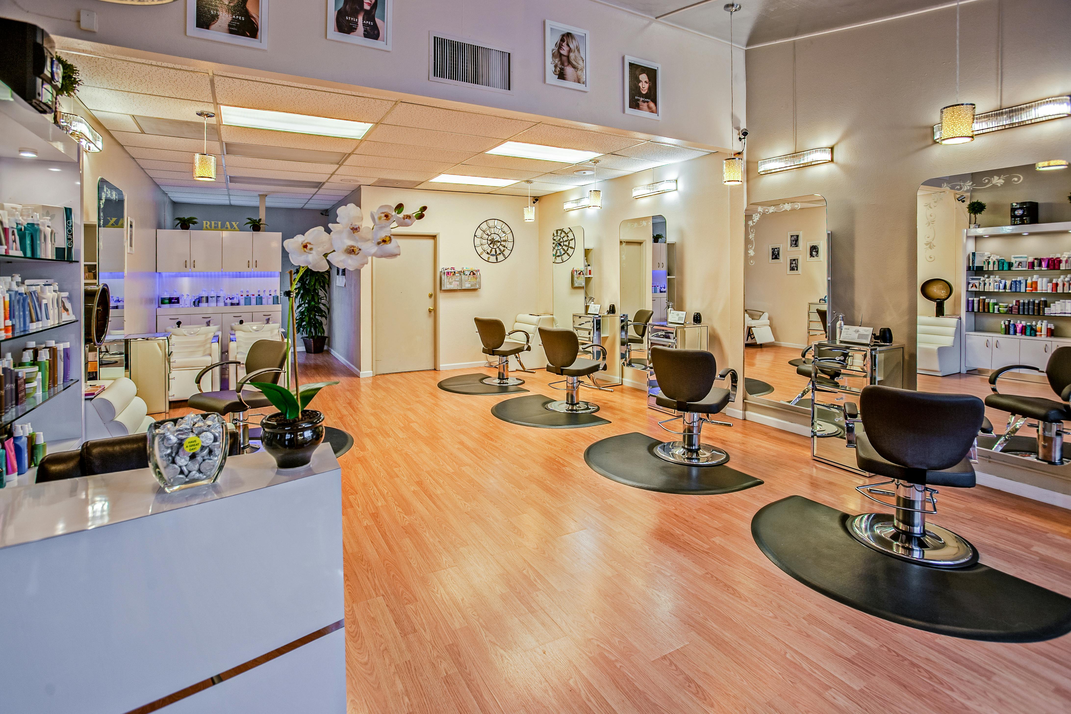 Salon Luxe styling floor and reception area